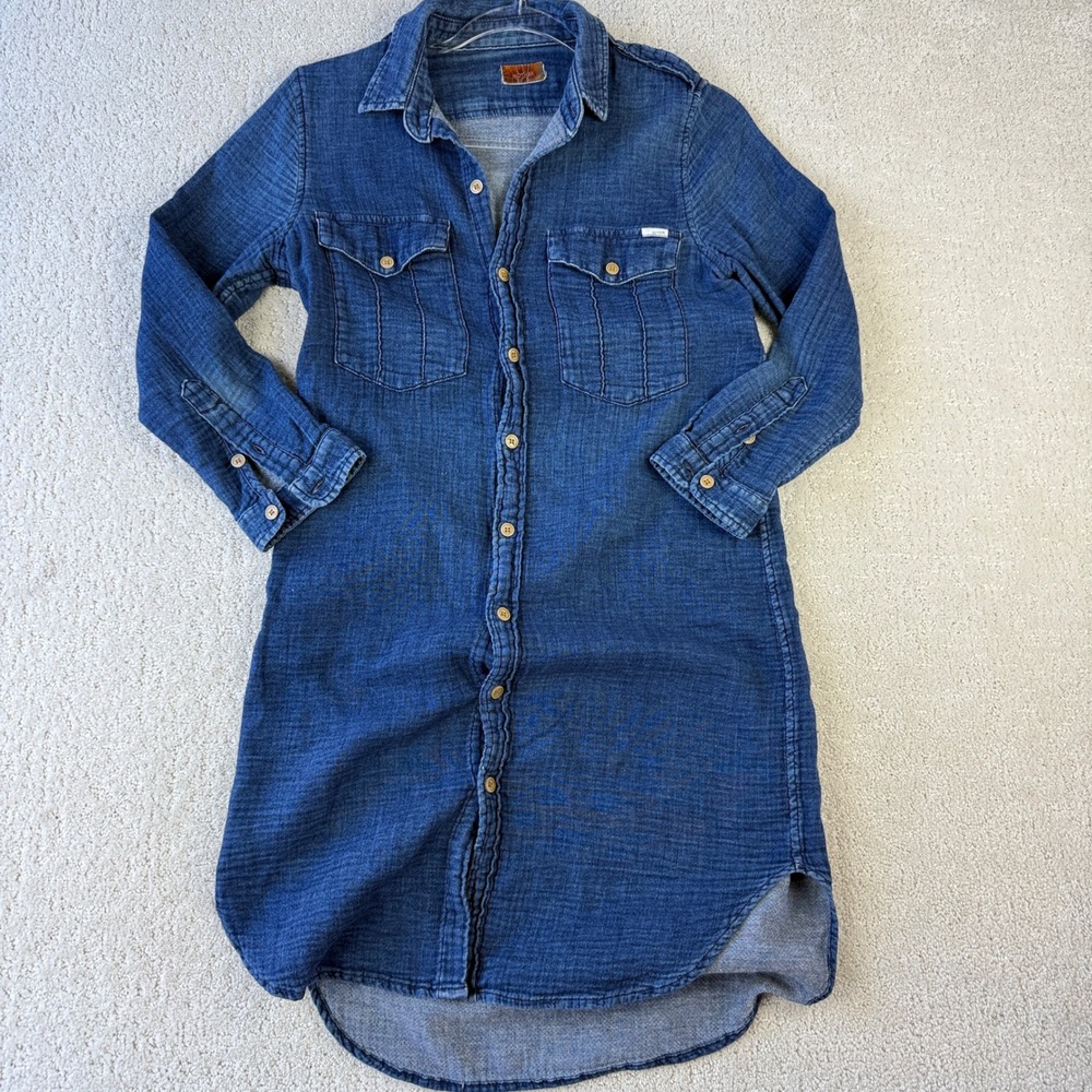 Mother The Cadet Dress Women XS Blue Denim Button Front High Low 9203-356